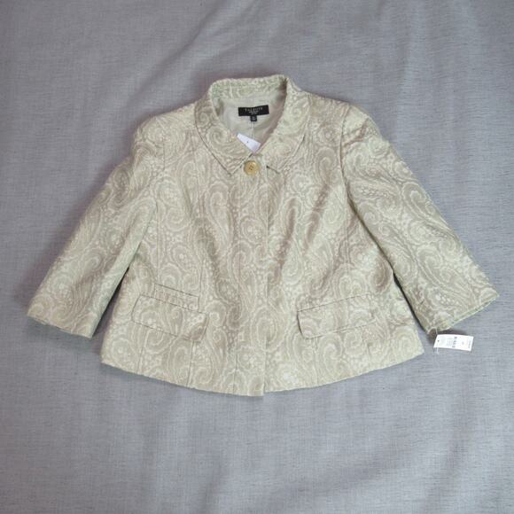 Talbots Jacket Womens Sz 8P Cream Gold Metallic Damask Church Lady Quiet Luxury - Picture 1 of 10